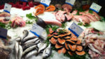 Fresh fish display market seafood Barcelona Spain Spanish