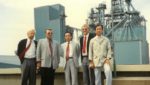 Niels Alsted and delegation at Dae-Han feed factory in South Korean 1989. Photo: BioMar