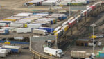 Dover, United Kingdom, 18th January 2019:- Lorries waiting to leave the Port of Dover, Kent the nearest British port to France. Credit: Ben Gingel / Shutterstock